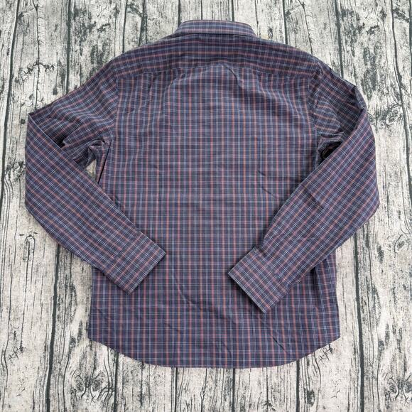 Men's Casual Button Down Shirt - Blue and Red Plaid - Picture 2 of 12